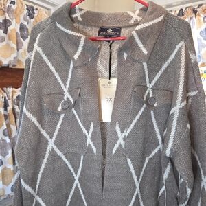 NWT Steven Manor Women's Gray Diamond Pattern Cardigan. Size 2X. NNCP